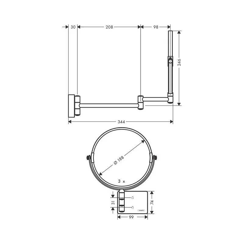 Зеркало косметическое, шлиф.черный хром Hansgrohe AddStoris 41791340