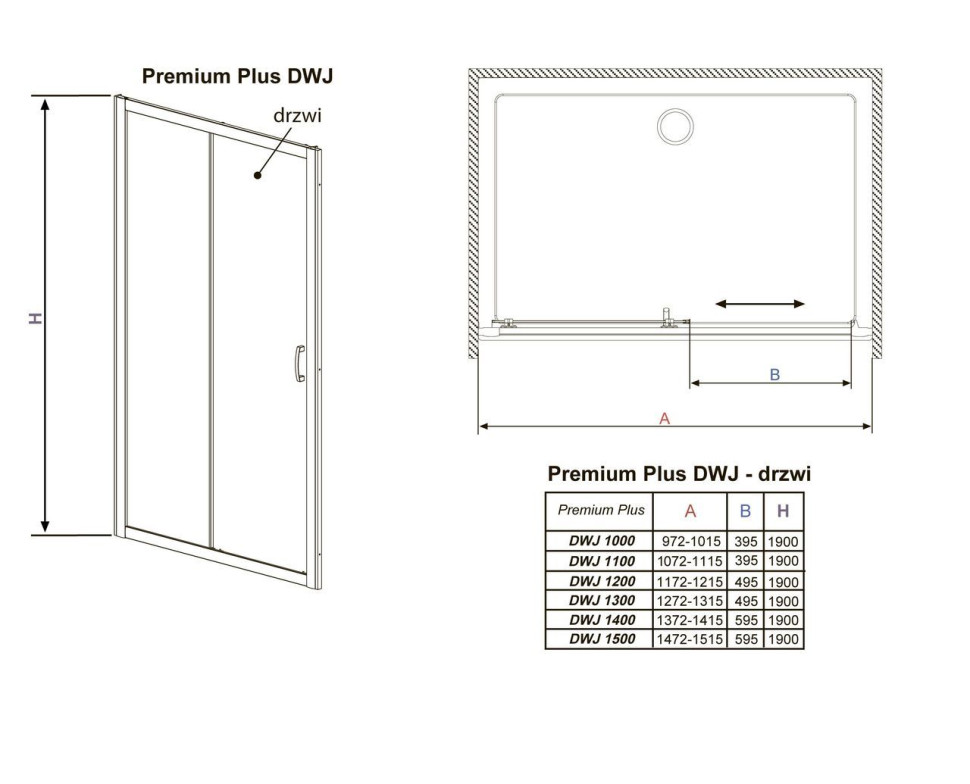 Душевая дверь 1400х1900, прозрачное стекло, хром Radaway Premium Plus DWJ 33323-01-01N