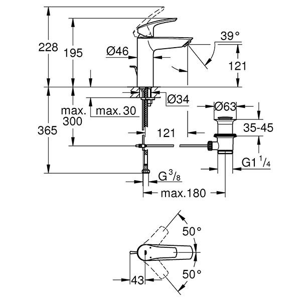 Смеситель для раковины стандартный GROHE EuroSmart New 23322003
