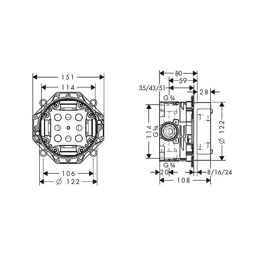 Hansgrohe скрытая часть смесителя для душа, универсальный iBox universal 01800180