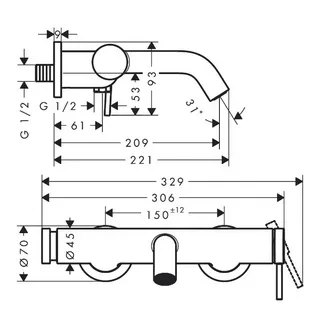 Смеситель для ванны, бронза Hansgrohe Tecturis S 73422140