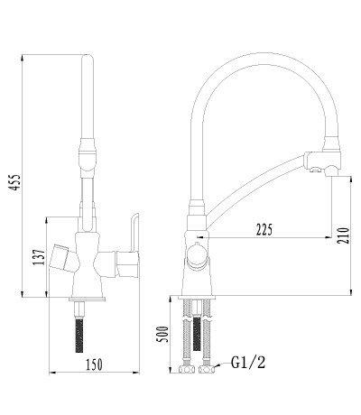 LM3070C-Red Комфорт Смеситель для кухни, с гибким изливом, с подкл. к фильтру пит воды, хром красн