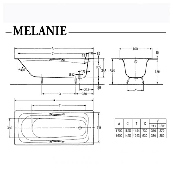 Ванна чугунная 170x70, белая Jacob Delafon Melanie E2925-00