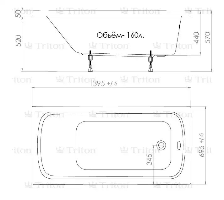 Ванна Стандарт 140 Экстра (1400х700 глубина 390 мм.)