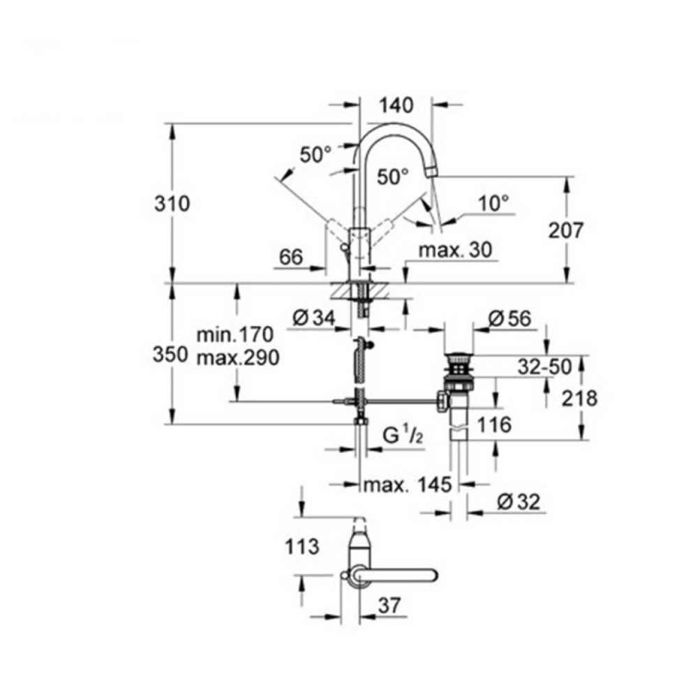 Смеситель для раковины, высокий излив, хром Grohe BauFlow 23086000