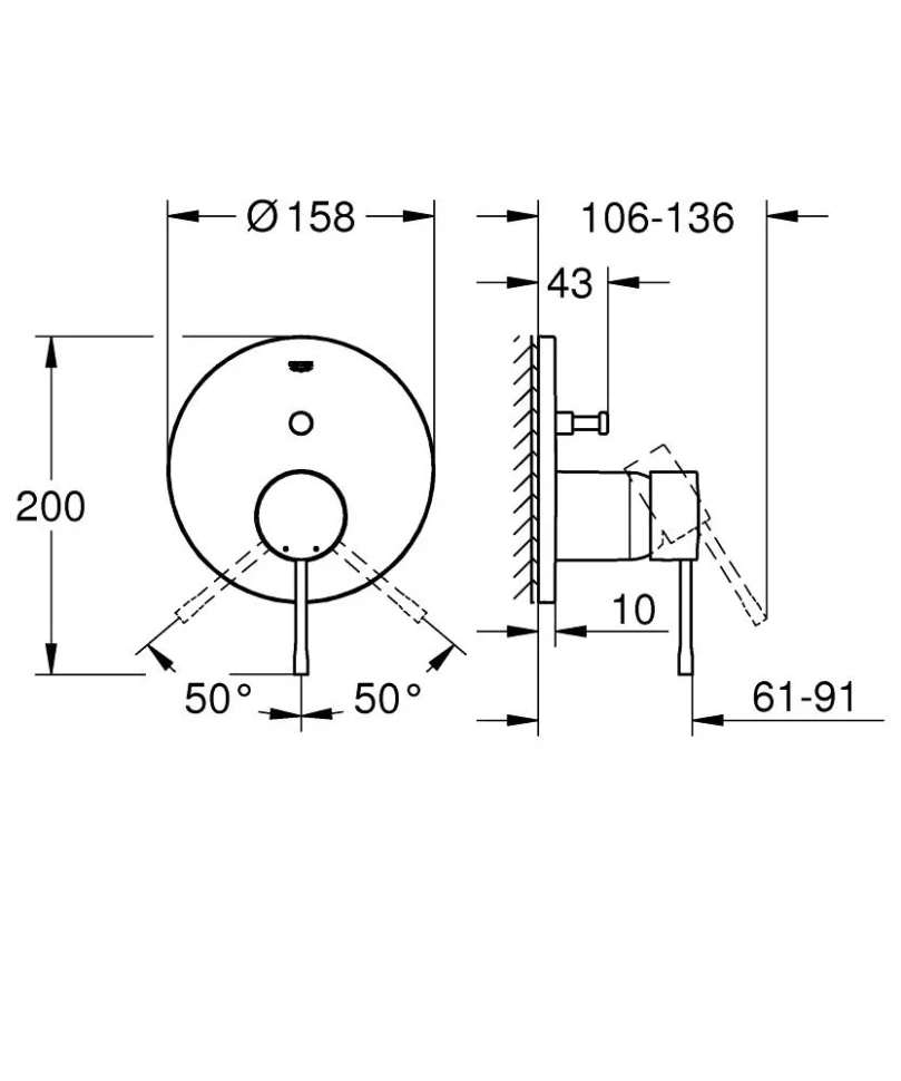 Смеситель для душа, встраиваемый, черный  Grohe Essence 24167KF1