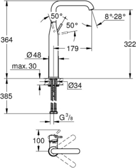 Смеситель для раковины (умывальника) Grohe 24170AL1, однозахватный