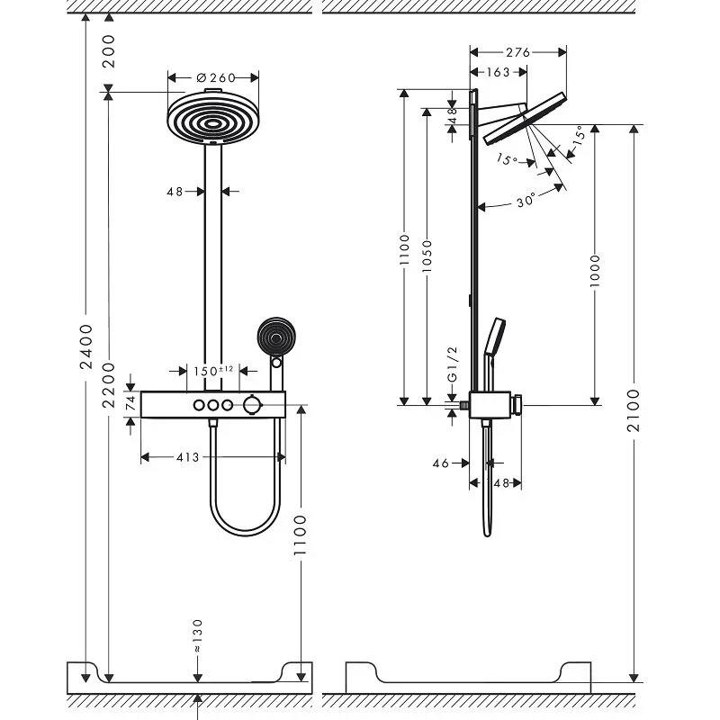 Душевая система с термостатом для душа, хром Hansgrohe Pulsify Showerpipe 260 24240000