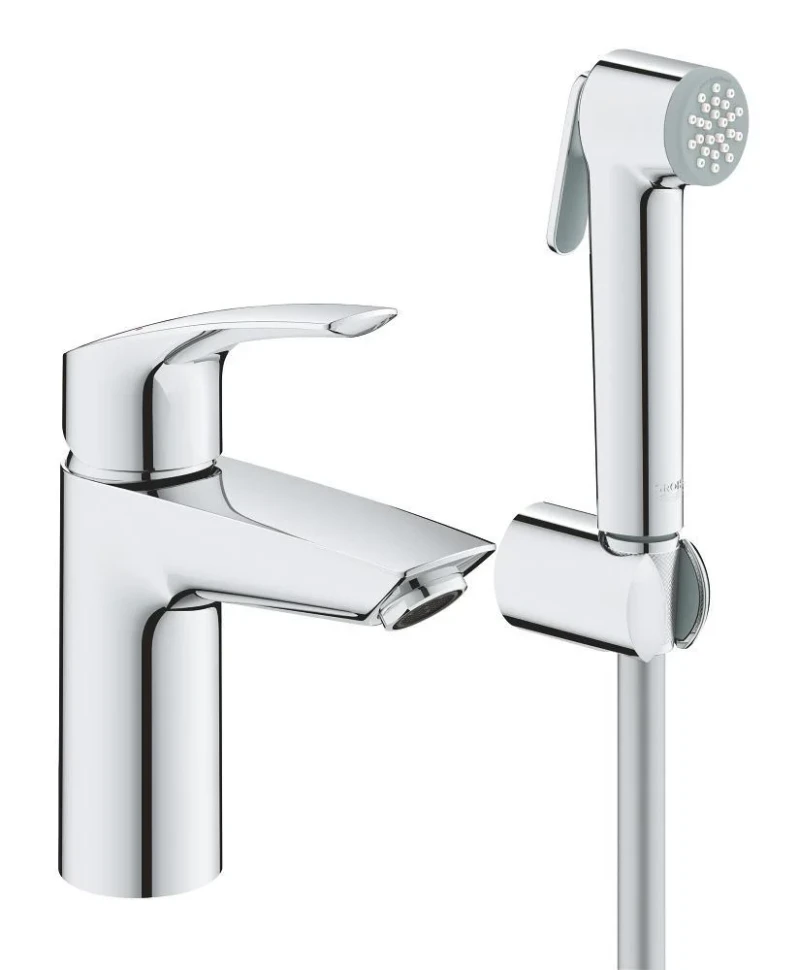 Смеситель GROHE EuroSmart S-Size, гигиенич. душ с переключателем, держатель душа, душевой шланг хром