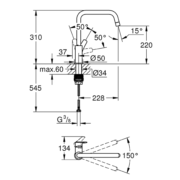 Grohe Eurosmart Смеситель однорычажный для мойки (30567000)