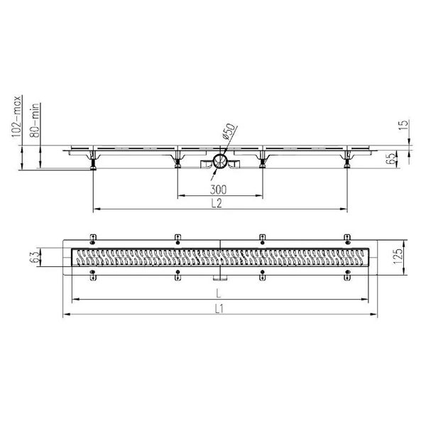 Трап линейный для пола, боковой слив, черный MCH CH850/50MC