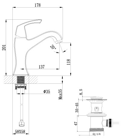 LM6206ORB Нубира Смеситель для умывальника монолитный, черная бронза (317R) (к/к 10)