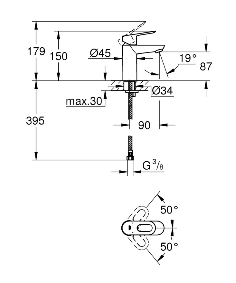 Смеситель GROHE BauLoop однорычажный для раковины DN 15 S-Size 23337000