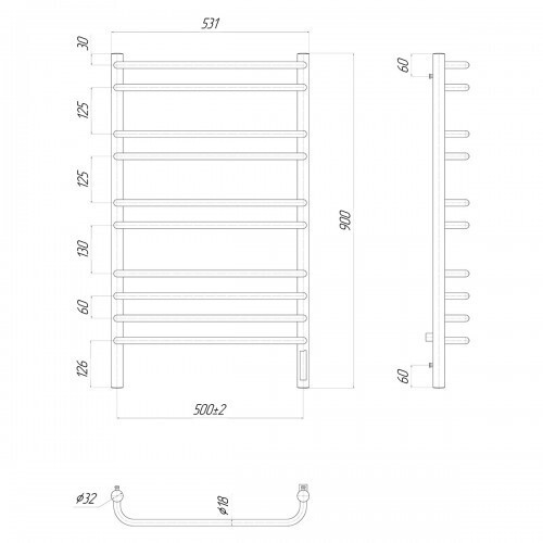 LM41910Z Полотенцесушитель электрический Lemark Luna П10 500x900, диммер справа, хром