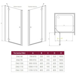 Душевая дверь 1000х1850, левая, прозрачное стекло, хром Radaway Torrenta DWJ 31920-01-01N