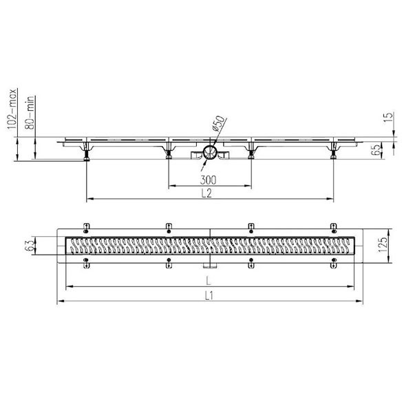 Трап линейный для пола, боковой слив, черный MCH CH750/50MC
