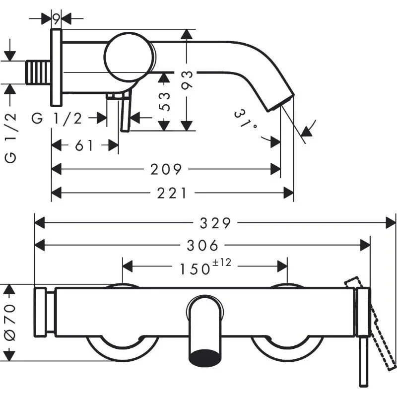 Смеситель для ванны, белый Hansgrohe Tecturis S 73422700
