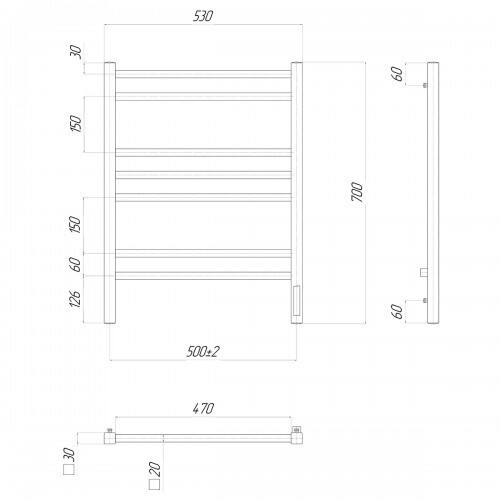 LM45707Z Полотенцесушитель электрический Lemark Unit П7 500x700, диммер справа, хром