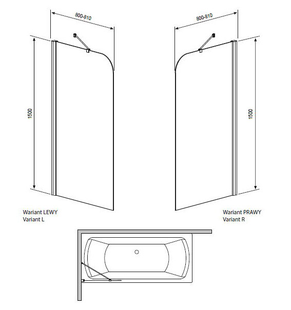 Шторка для ванны 800х1500, стекло, левая, хром Radaway Torrenta PNJ/L 201101-101NL