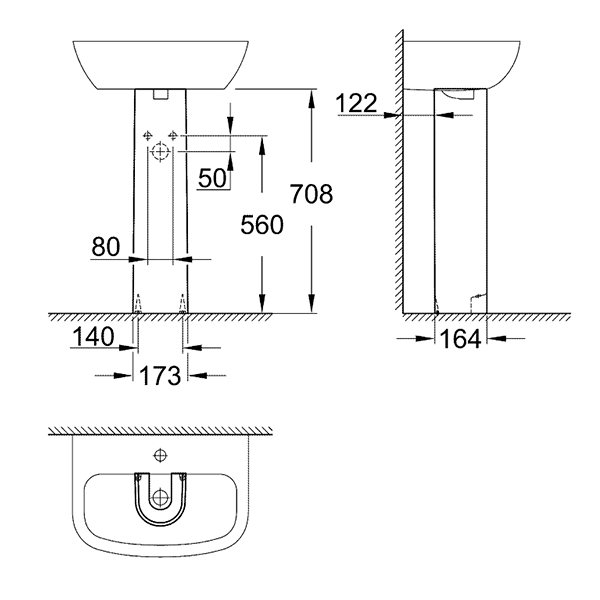 Пьедестал для раковины, с крепежами, альпин-белый Grohe Bau Ceramic 39425000