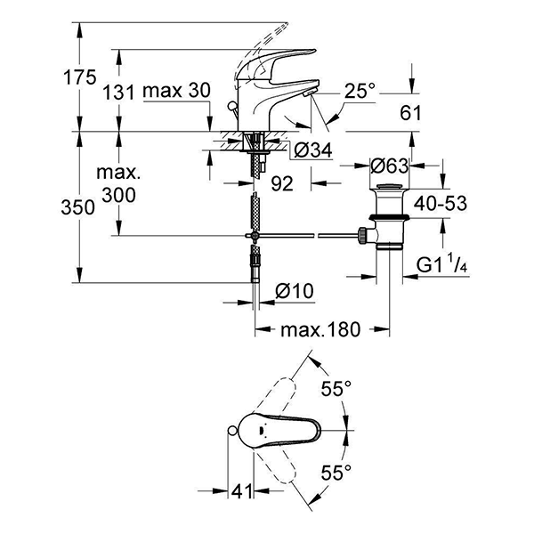 Смеситель для раковины с донным клапаном, размер S, хром Grohe Euroeco 32732000