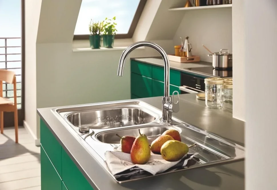 Сместель для мойки GROHE BauFlow однорычажный 1/2″, DN 15, хром (30549000)