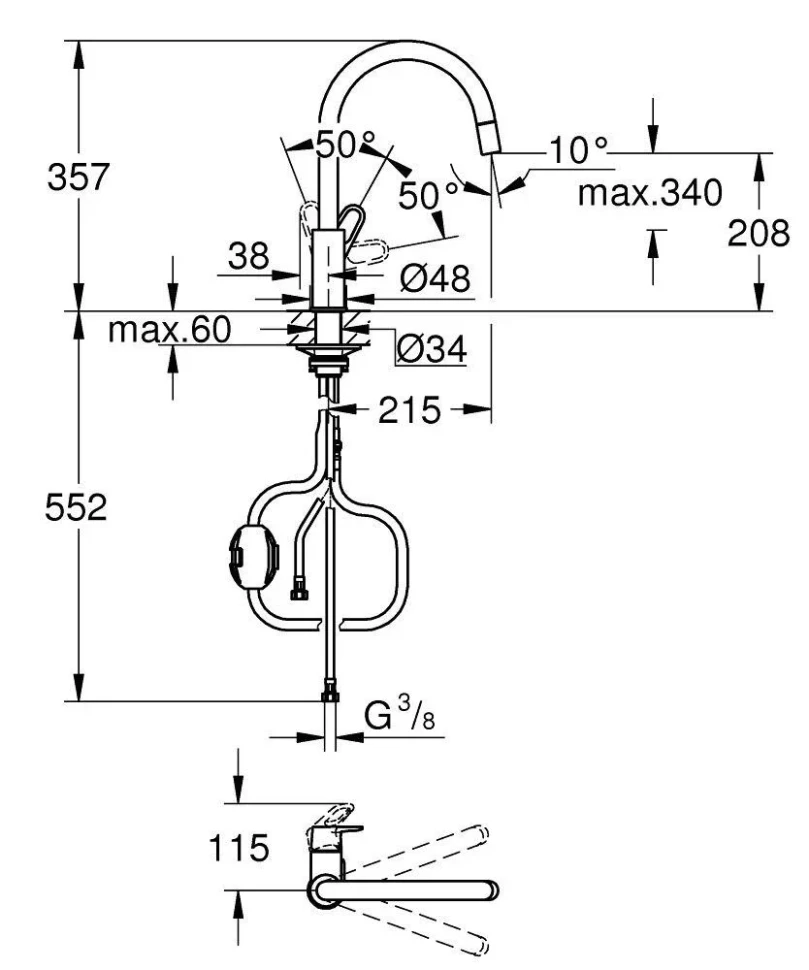 Сместель для мойки GROHE BauFlow однорычажный 1/2″, DN 15, хром (30549000)