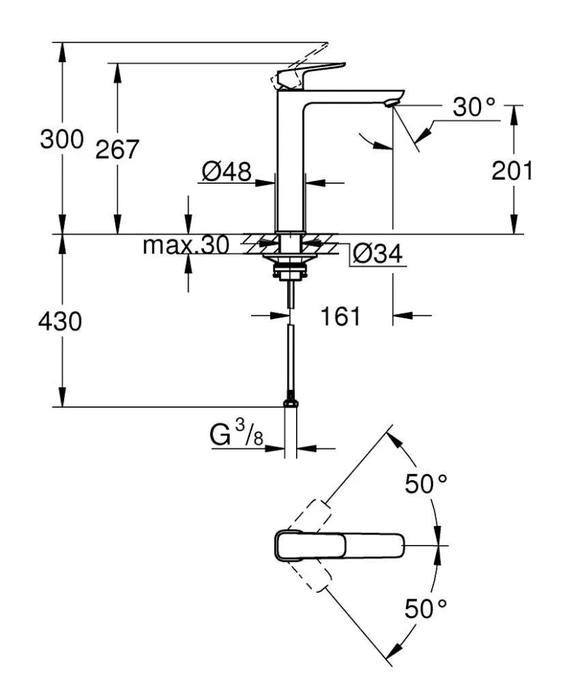 Смеситель однорычажный для раковины GROHE Cubeo, размер XL, матовый черный (1017292430)