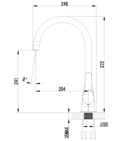 LM3255C Атлантисс Смеситель для кухни с высоким поворотным изливом, хром (к/к 8)