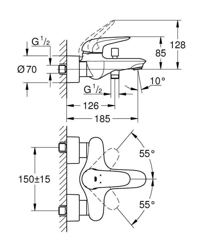 Смеситель однорычажный для ванны GROHE Wave 32286001