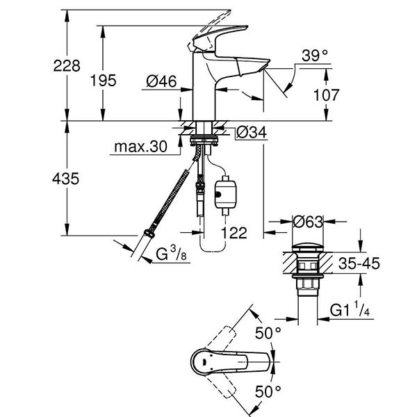 Смеситель для раковины, размер M, хром Grohe Eurosmart 23976003