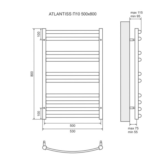 Полотенцесушитель водяной Lemark Atlantiss П10 LM32810RBL 500x800, черный