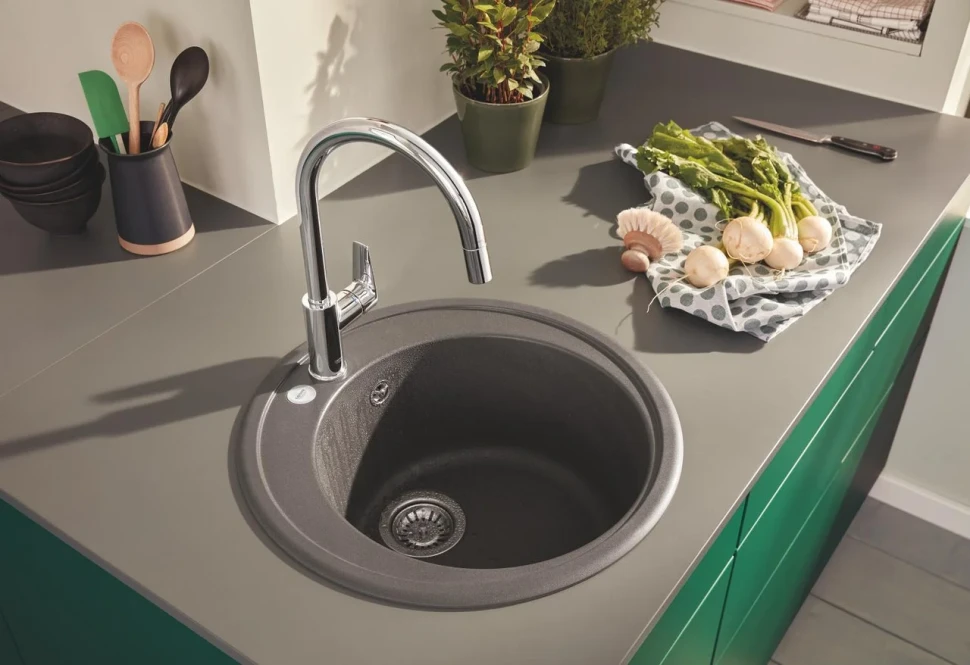 Сместель для мойки GROHE BauEdge однорычажный 1/2″, DN 15, хром (30536000)