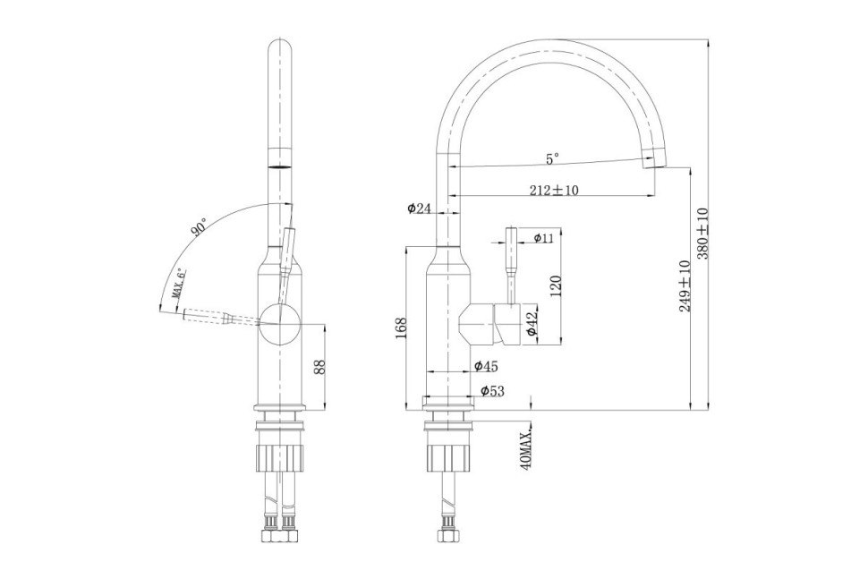 LM5079S Эксперт Смеситель для кухни с поворотным изливом, сталь