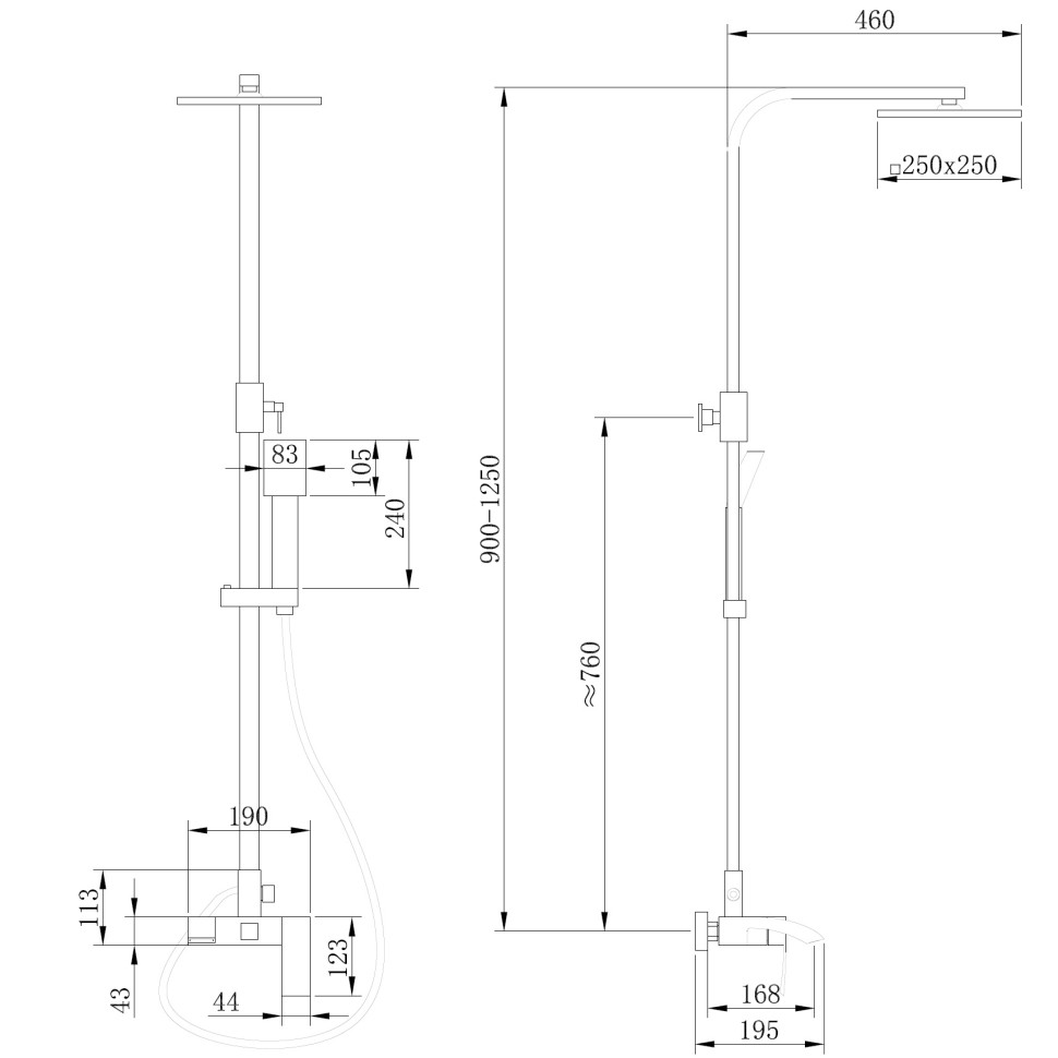 Душевая стойка ABBER Wasserfall AF8616 с изливом, хром