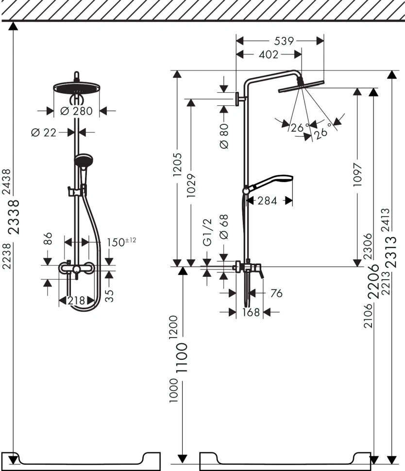 Душевая система со смесителем для душа, хром Hansgrohe Croma Select S Showerpipe 280 26791000