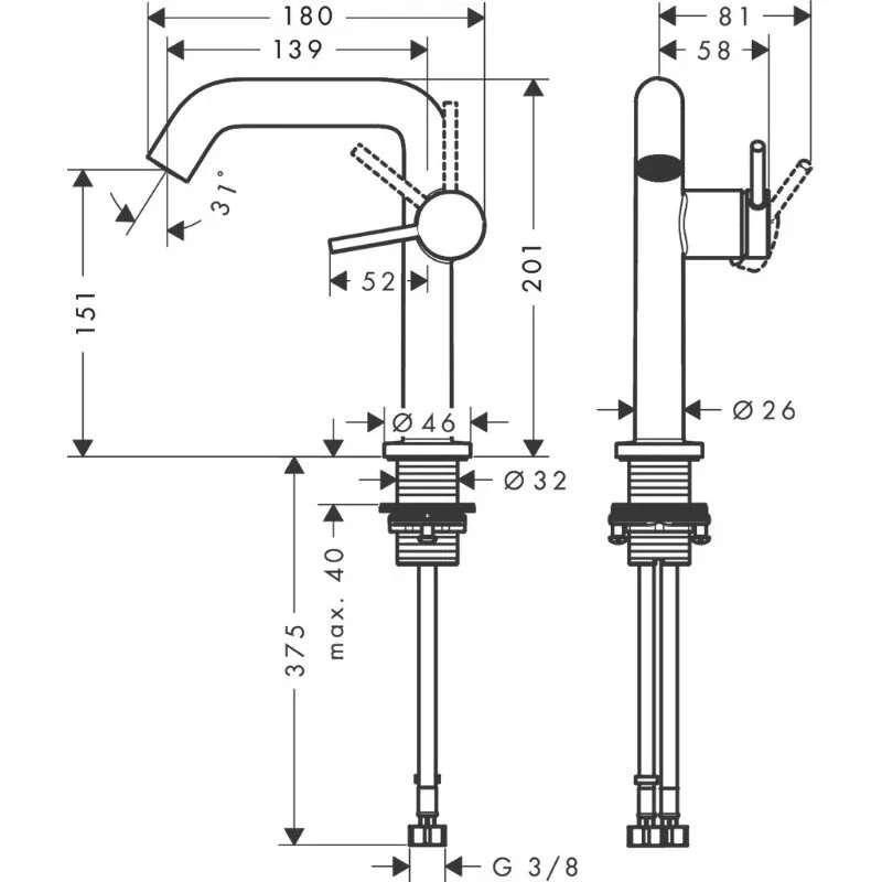 Смеситель для раковины 150, с донным клапаном, белый Hansgrohe Tecturis S 73340700