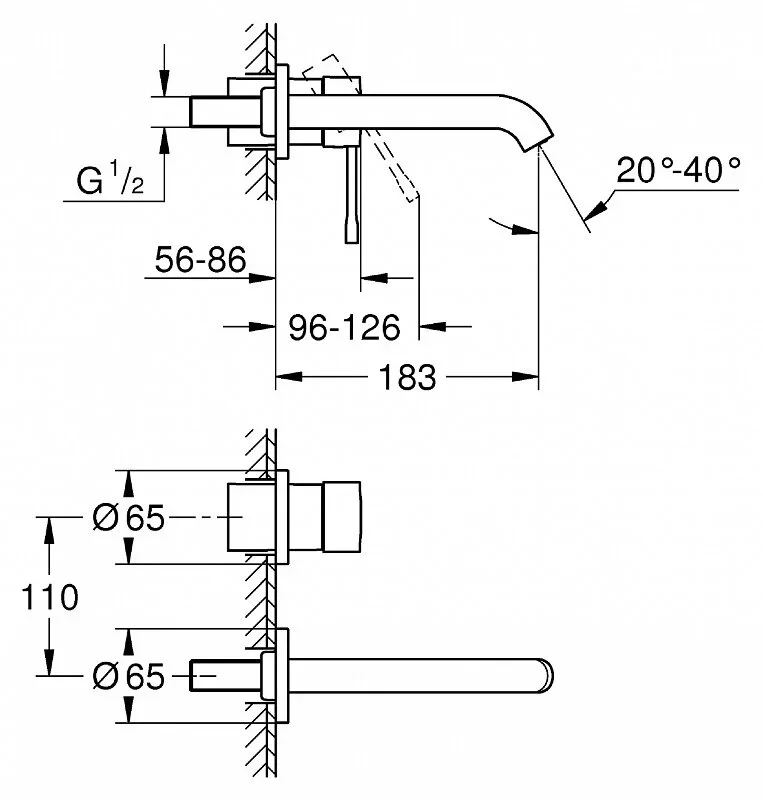Смеситель для раковины, на два отверстия, размер M, хром Grohe Essence 19408001