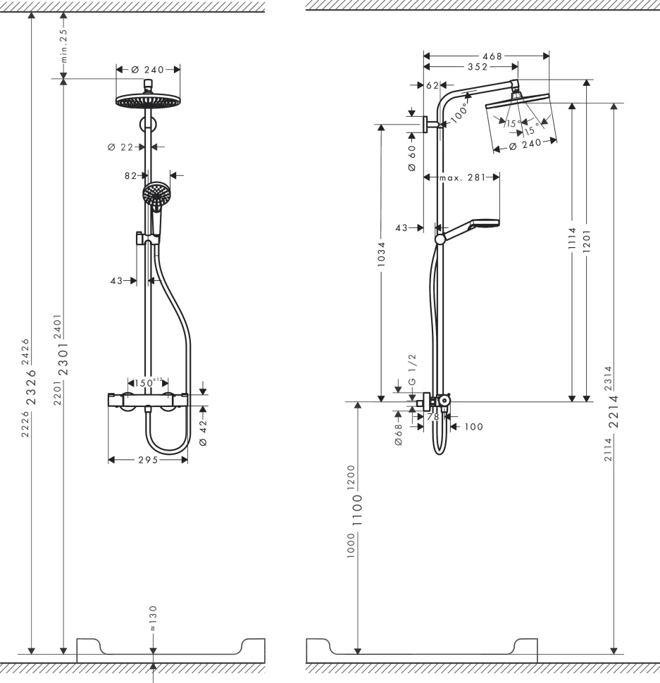 Душевая система с термостатом для душа, хром Hansgrohe Crometta 240 Showerpipe 27267000