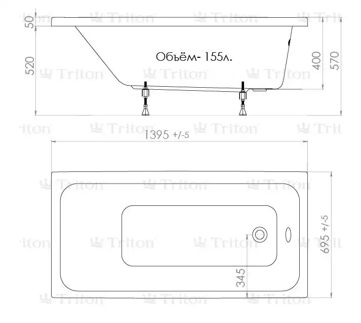 Ванна Ультра 140 (1400x700х400 мм) без ног
