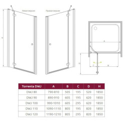 Душевая дверь 1000х1850, правая, каррэ стекло, хром Radaway DWJ Torrenta 32020-01-10N