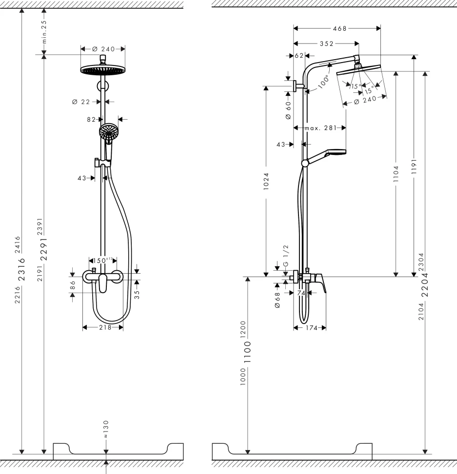 Душевая система со смесителем для душа, хром Hansgrohe Crometta S Showerpipe 240 27269000