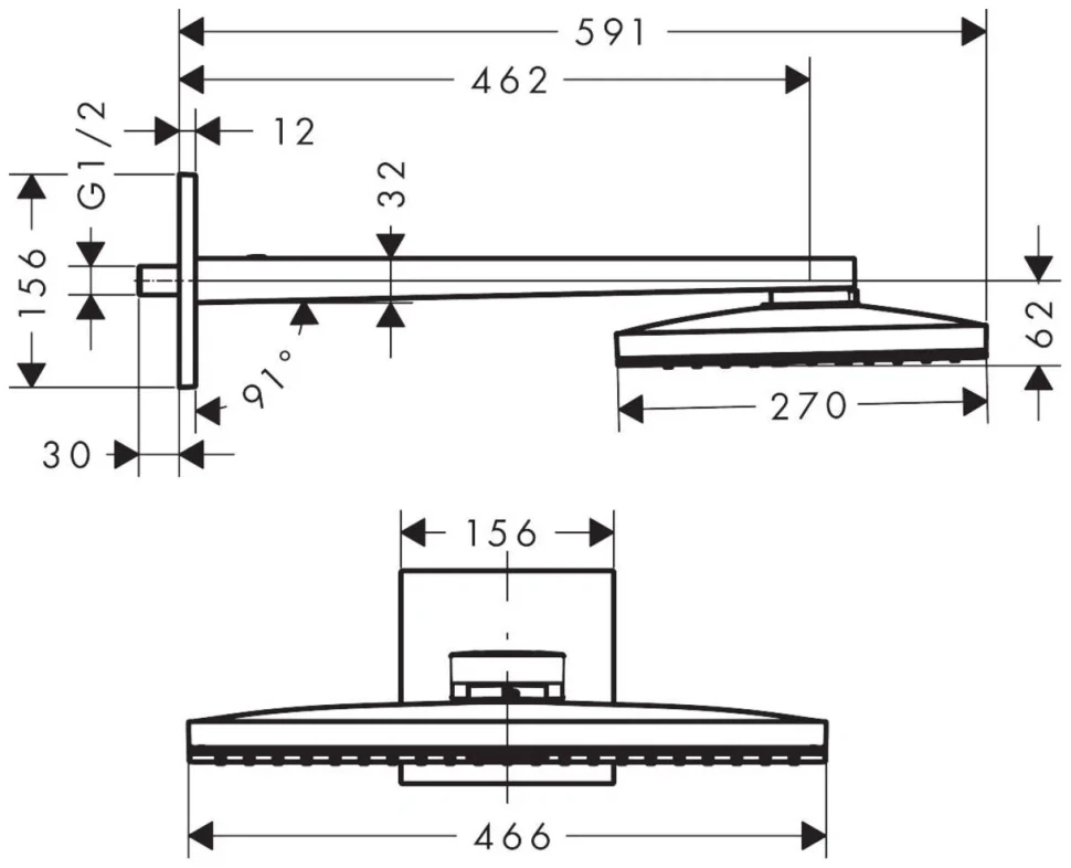 Верхний душ с кронштейном 460, белый/хром Hansgrohe Rainmaker Select 24003400