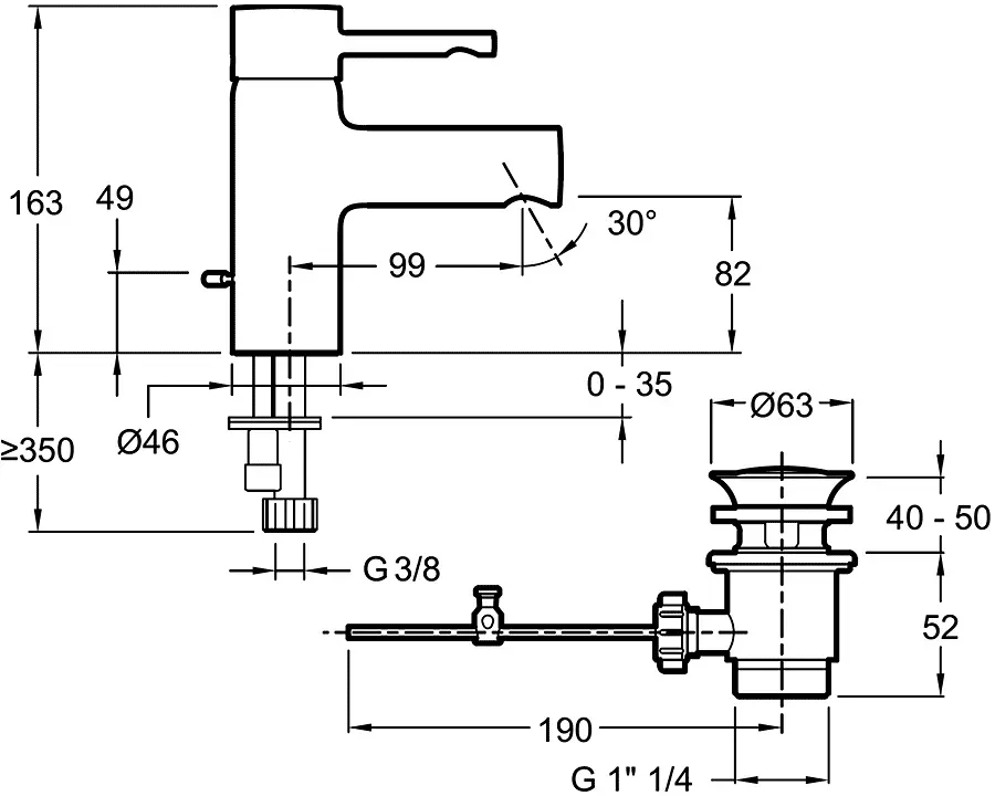 Смеситель для раковины, хром Jacob Delafon Cuff E37041-CP