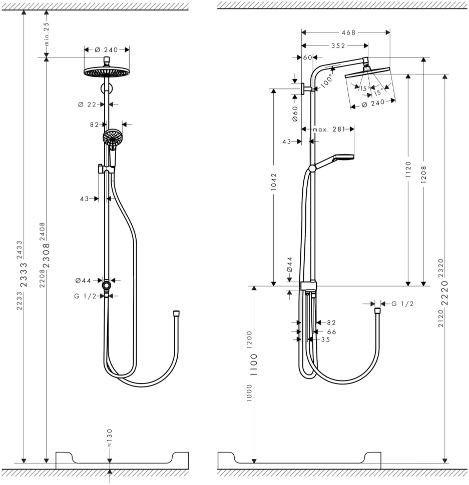 Душевая система, без смесителя, хром Hansgrohe Crometta Showerpipe EcoSmart Reno 27270000