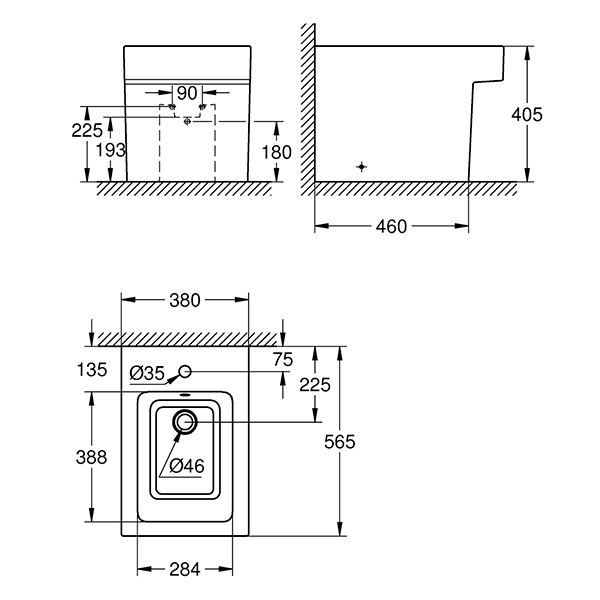 БИДЕ НАПОЛЬНОЕ СТАНДАРТНОЕ GROHE CUBE CERAMIC 3948700H
