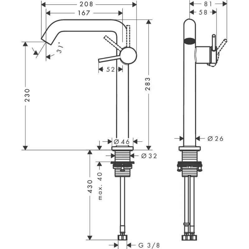 Смеситель для раковины 240, с донным клапаном, хром Hansgrohe Tecturis S 73370000