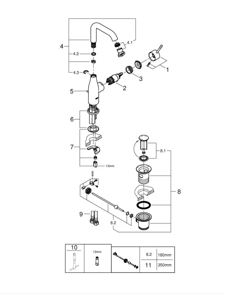 Смеситель для раковины, размер l, темный графит матовый grohe essence 24174al1