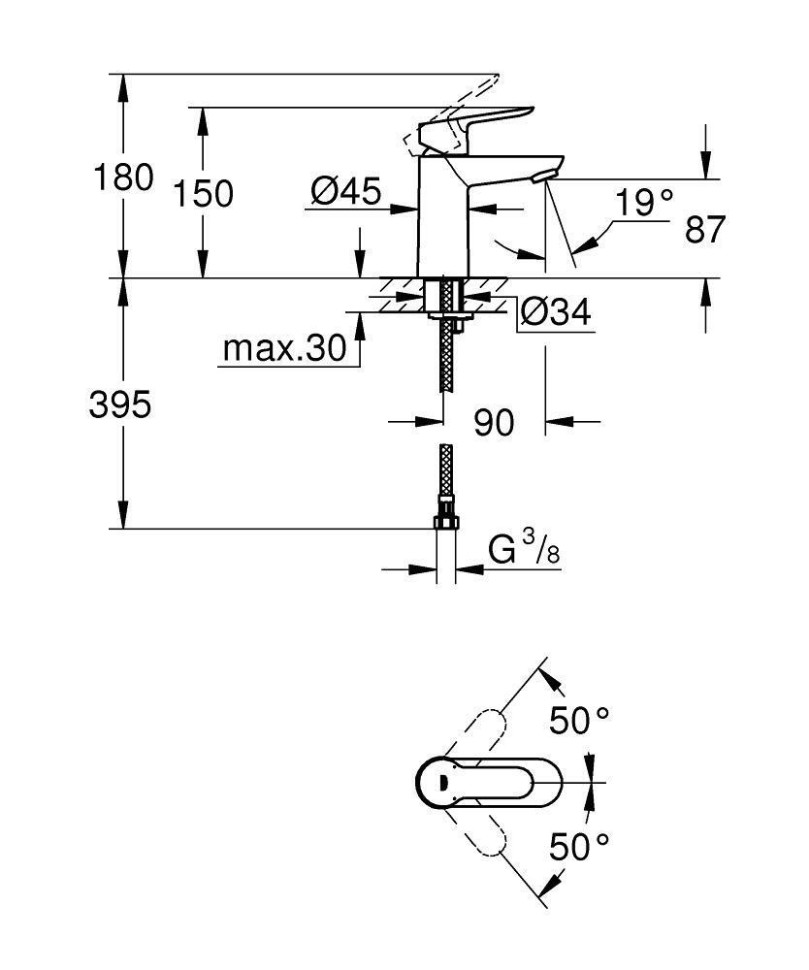 Смеситель однорычажный для раковины GROHE Start Edge 23344000