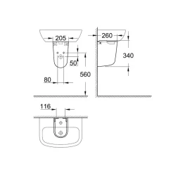 Раковина подвесная 55, с крепежами, с переливом, альпин-белый Grohe Bau Ceramic 39440000